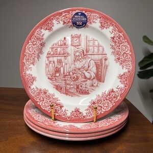 4 x Royal Stafford Plates Santa Workshop Salad Dessert 8.5" Christmas Holiday